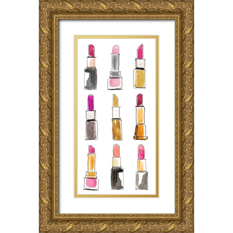 Lipsticks I Gold Ornate Wood Framed Art Print with Double Matting by Loreth, Lanie