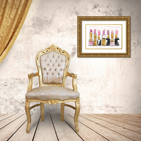 Watercolor Lipsticks Gold Ornate Wood Framed Art Print with Double Matting by Loreth, Lanie