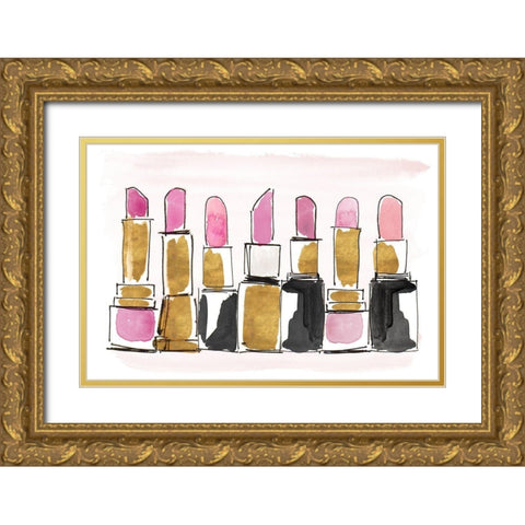 Watercolor Lipsticks Gold Ornate Wood Framed Art Print with Double Matting by Loreth, Lanie