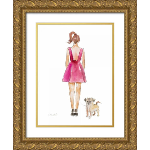 Water Color Girl With Puppy I Gold Ornate Wood Framed Art Print with Double Matting by Loreth, Lanie