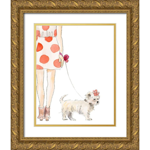 Girl With Puppy Gold Ornate Wood Framed Art Print with Double Matting by Loreth, Lanie