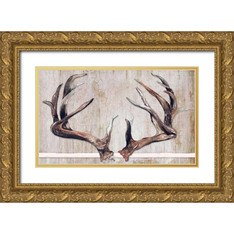 Trophy Antlers Gold Ornate Wood Framed Art Print with Double Matting by Medley, Elizabeth