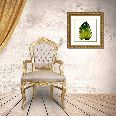 Green Leaves Square I Gold Ornate Wood Framed Art Print with Double Matting by Medley, Elizabeth