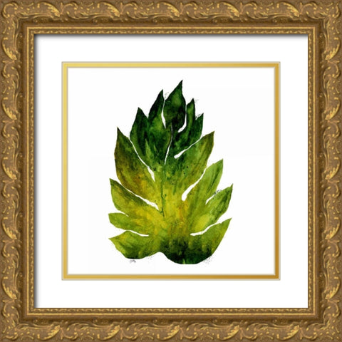 Green Leaves Square I Gold Ornate Wood Framed Art Print with Double Matting by Medley, Elizabeth