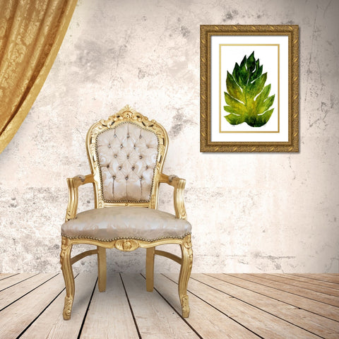 Green Leaves I Gold Ornate Wood Framed Art Print with Double Matting by Medley, Elizabeth