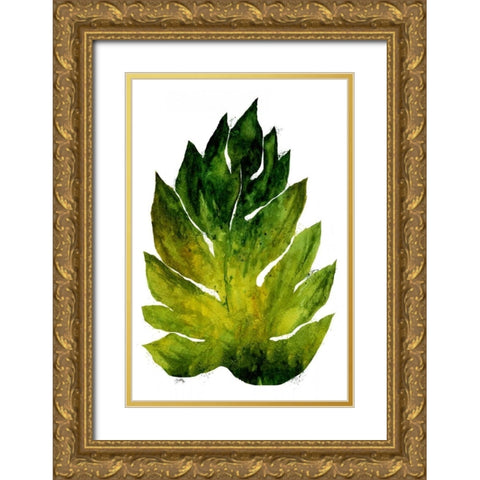 Green Leaves I Gold Ornate Wood Framed Art Print with Double Matting by Medley, Elizabeth