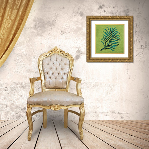 Leaf on Green Burlap Gold Ornate Wood Framed Art Print with Double Matting by Medley, Elizabeth