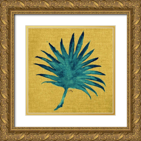 Leaf on Yellow Burlap Gold Ornate Wood Framed Art Print with Double Matting by Medley, Elizabeth