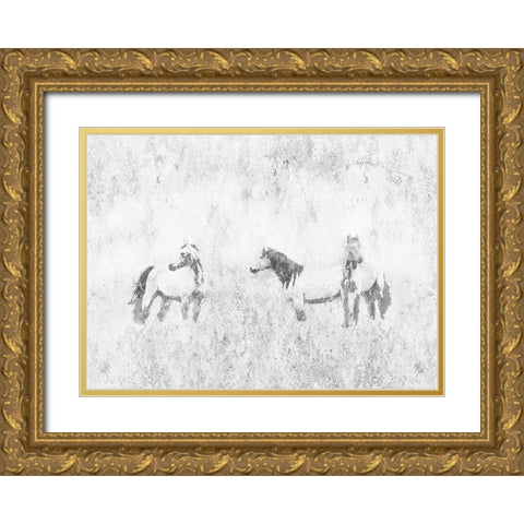 Horses In The Mist Gold Ornate Wood Framed Art Print with Double Matting by Mabat, Ynon