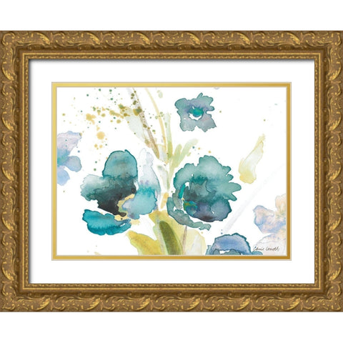 Blue Watercolor Modern Poppies I Gold Ornate Wood Framed Art Print with Double Matting by Loreth, Lanie