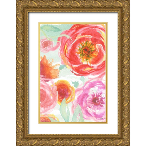 Colorful Roses I Gold Ornate Wood Framed Art Print with Double Matting by Medley, Elizabeth