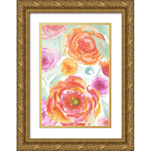 Colorful Roses II Gold Ornate Wood Framed Art Print with Double Matting by Medley, Elizabeth