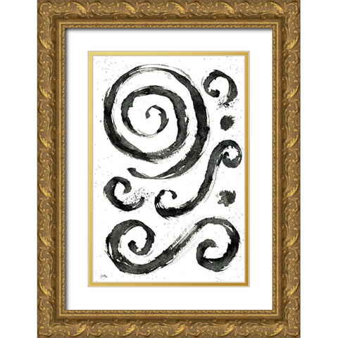 Tribal Swirls IV Gold Ornate Wood Framed Art Print with Double Matting by Medley, Elizabeth