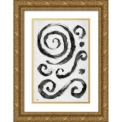 Tribal Swirls II Gold Ornate Wood Framed Art Print with Double Matting by Medley, Elizabeth