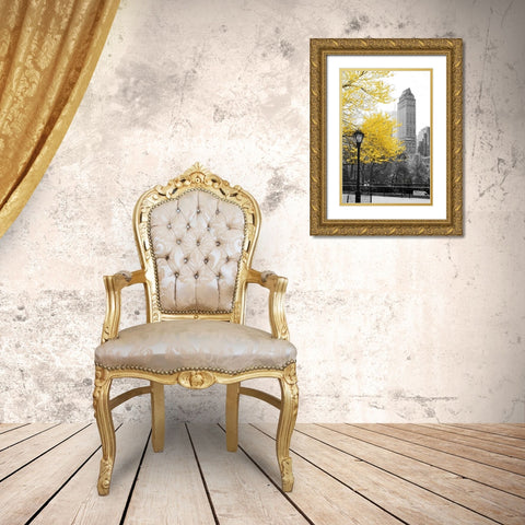 Central Park with Yellow Tree Gold Ornate Wood Framed Art Print with Double Matting by Navas, Emily
