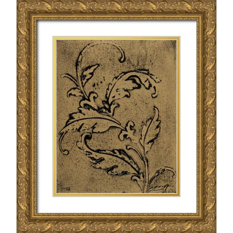 Leaf Scroll II Gold Ornate Wood Framed Art Print with Double Matting by Hakimipour, Tiffany