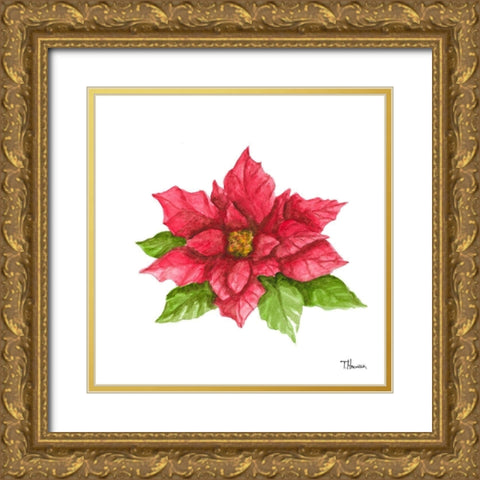 Poinsettia II Gold Ornate Wood Framed Art Print with Double Matting by Hakimipour, Tiffany