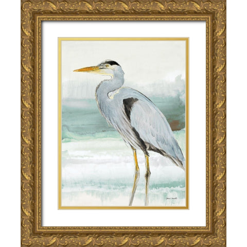 Heron on Seaglass  I Gold Ornate Wood Framed Art Print with Double Matting by Loreth, Lanie