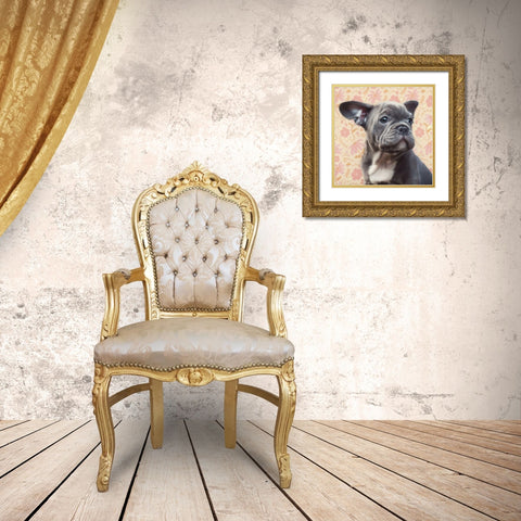 Pondering Puppy Gold Ornate Wood Framed Art Print with Double Matting by Josefina