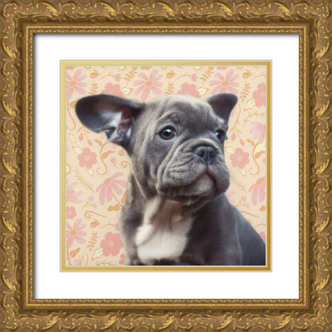 Pondering Puppy Gold Ornate Wood Framed Art Print with Double Matting by Josefina