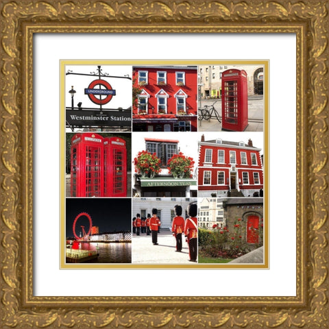 London in Red (9 patch) Gold Ornate Wood Framed Art Print with Double Matting by Navas, Emily