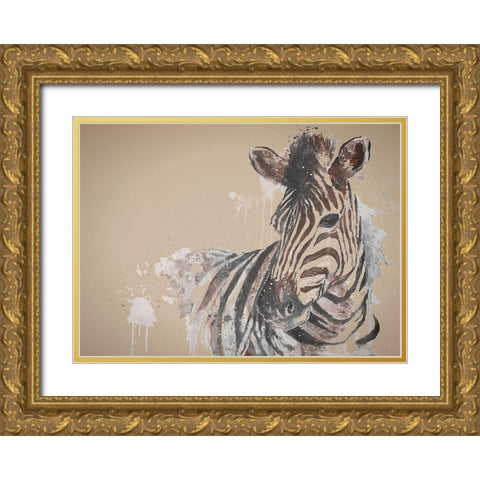 Sandstone Zebra Gold Ornate Wood Framed Art Print with Double Matting by Pinto, Patricia