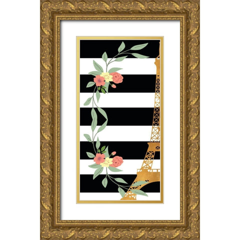 Eiffel on Stripes Panel I Gold Ornate Wood Framed Art Print with Double Matting by SD Graphics Studio