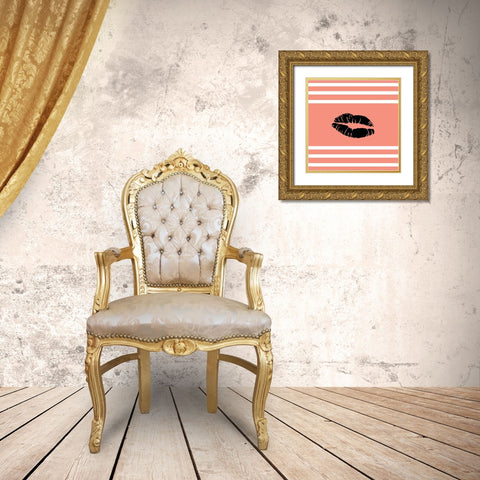 Lips Gold Ornate Wood Framed Art Print with Double Matting by SD Graphics Studio