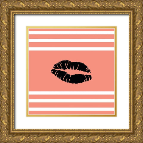 Lips Gold Ornate Wood Framed Art Print with Double Matting by SD Graphics Studio