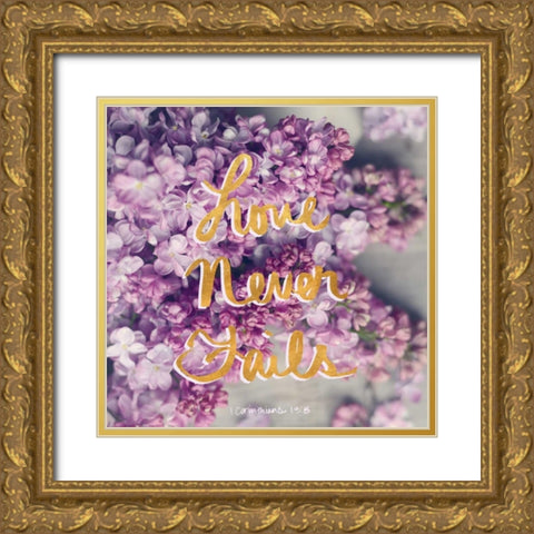 Love Never Fails Gold Ornate Wood Framed Art Print with Double Matting by Gardner, Sarah