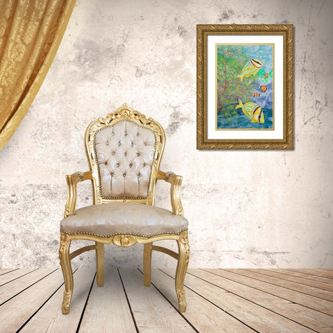 Aquamarina I Gold Ornate Wood Framed Art Print with Double Matting by Baliko, Linda