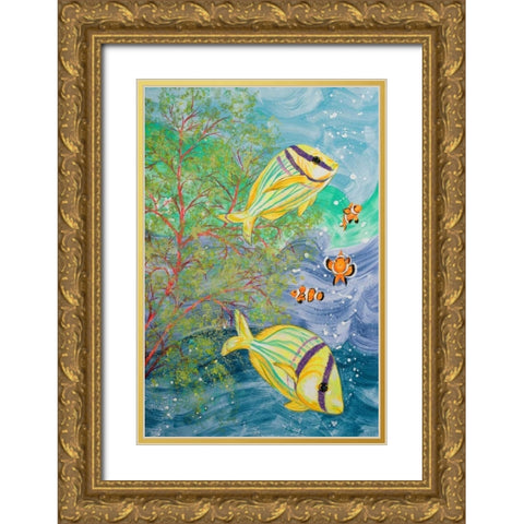 Aquamarina I Gold Ornate Wood Framed Art Print with Double Matting by Baliko, Linda