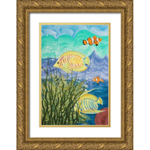 Aquamarina II Gold Ornate Wood Framed Art Print with Double Matting by Baliko, Linda