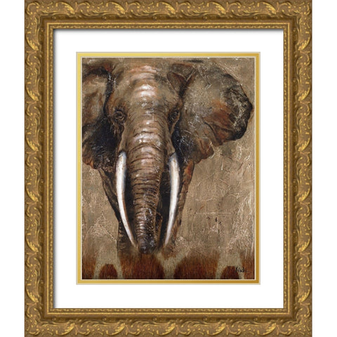 Brown Elephant Gold Ornate Wood Framed Art Print with Double Matting by Pinto, Patricia
