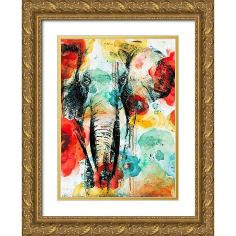 Vibrant Elephant Gold Ornate Wood Framed Art Print with Double Matting by Pinto, Patricia
