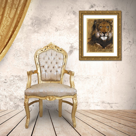Gold Lion Gold Ornate Wood Framed Art Print with Double Matting by Pinto, Patricia