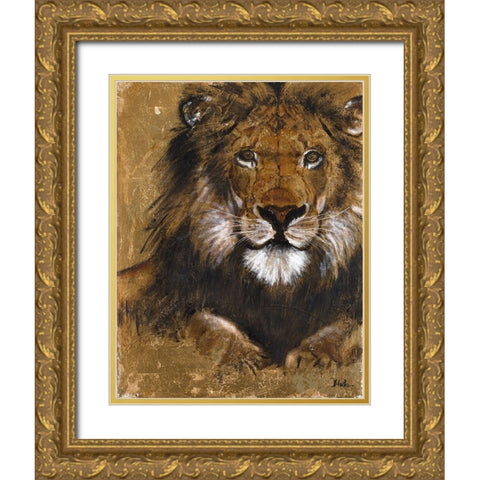 Gold Lion Gold Ornate Wood Framed Art Print with Double Matting by Pinto, Patricia
