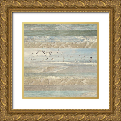 Flying Beach Birds I Gold Ornate Wood Framed Art Print with Double Matting by Meneely, Dan