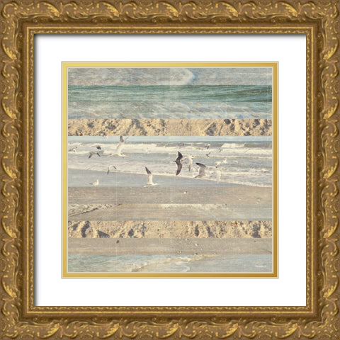 Flying Beach Birds II Gold Ornate Wood Framed Art Print with Double Matting by Meneely, Dan