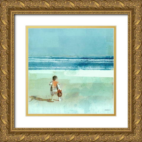Beach Day Throwing Gold Ornate Wood Framed Art Print with Double Matting by Meneely, Dan