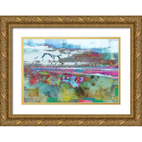 Beach Day Birds Gold Ornate Wood Framed Art Print with Double Matting by Meneely, Dan
