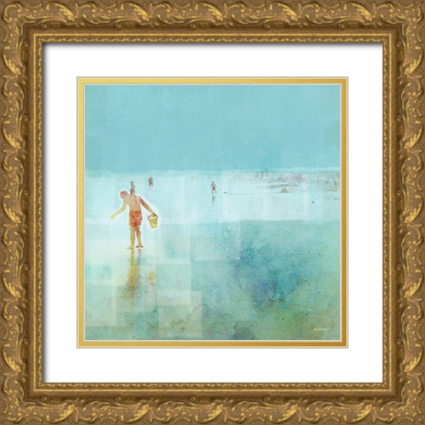 Beach Day Shelling Gold Ornate Wood Framed Art Print with Double Matting by Meneely, Dan