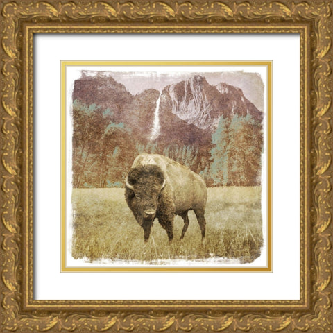 Bison Falls Gold Ornate Wood Framed Art Print with Double Matting by Meneely, Dan