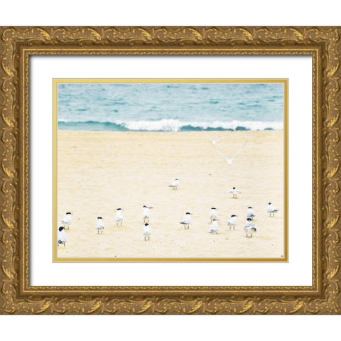 Relaxed Seagulls Gold Ornate Wood Framed Art Print with Double Matting by Bill Carson Photography