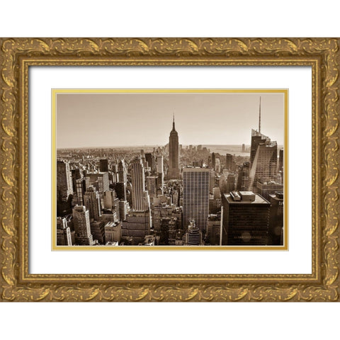 New York Sepia View Gold Ornate Wood Framed Art Print with Double Matting by Bill Carson Photography