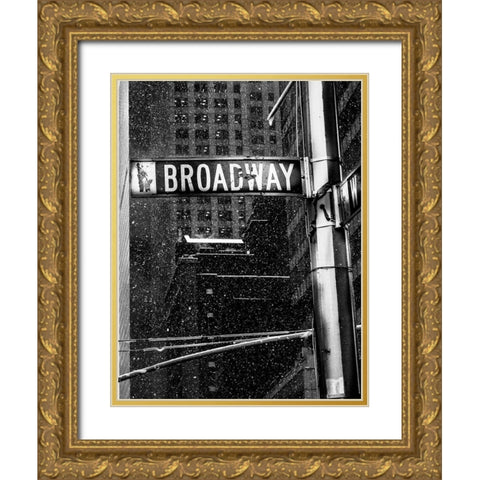 Snow on Broadway Gold Ornate Wood Framed Art Print with Double Matting by Bill Carson Photography