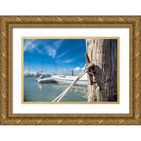 Secure Mooring Gold Ornate Wood Framed Art Print with Double Matting by Bill Carson Photography