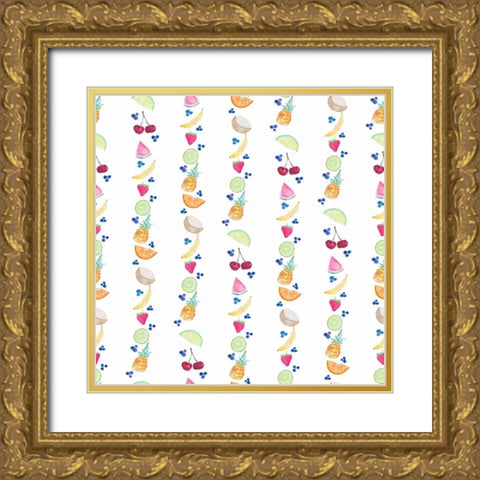 Fruit In Line Gold Ornate Wood Framed Art Print with Double Matting by James, Nola