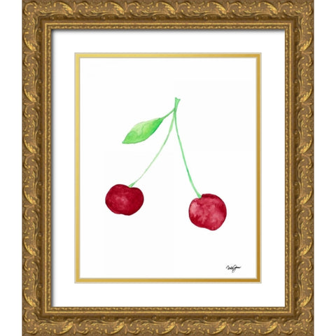 Two Cherries I Gold Ornate Wood Framed Art Print with Double Matting by James, Nola
