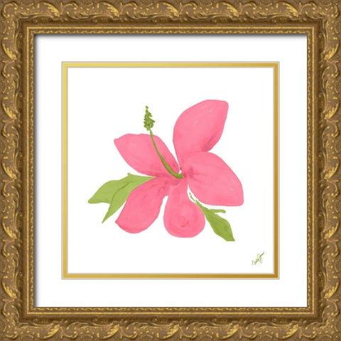 Pink Hibiscus Gold Ornate Wood Framed Art Print with Double Matting by James, Nola